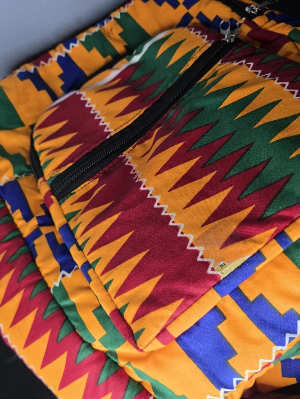 Handmade Kente Cloth Backpack: Bright African Tribal Pattern Backpack/Travel Bag